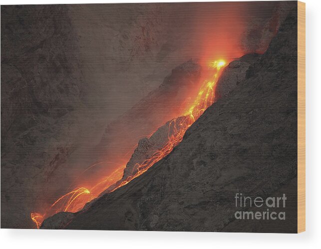 Horizontal Wood Print featuring the photograph Extrusion Of Lava On Glowing Rockfalls by Richard Roscoe