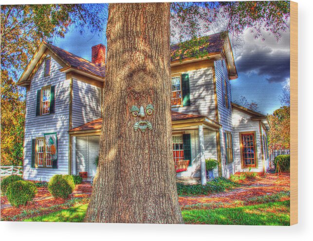 Hdr Wood Print featuring the photograph Face in the tree HDR by Andy Lawless