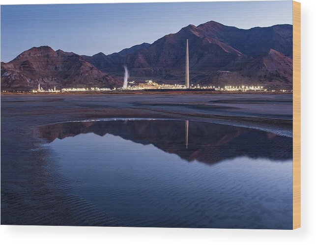 Built Structure Wood Print featuring the photograph Factory By A Lake by Ben Girardi