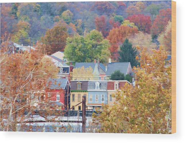 Columbia Wood Print featuring the photograph Fall Colors in Columbia Pennsylvania by Beth Venner