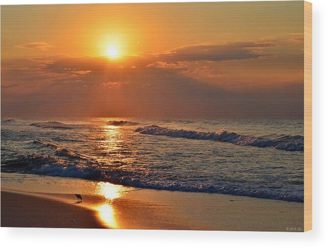 Fantastic Wood Print featuring the photograph Fantastic Sunrise Colors Clouds Rays and Waves on Navarre Beach by Jeff at JSJ Photography