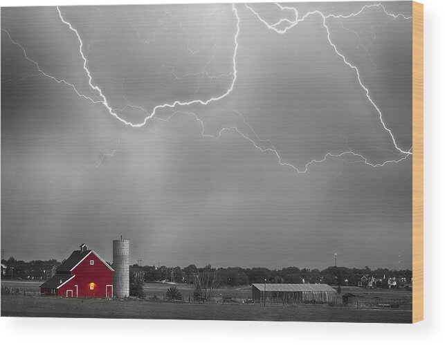 Lightning Wood Print featuring the photograph Farm Storm HDR BWSC by James BO Insogna