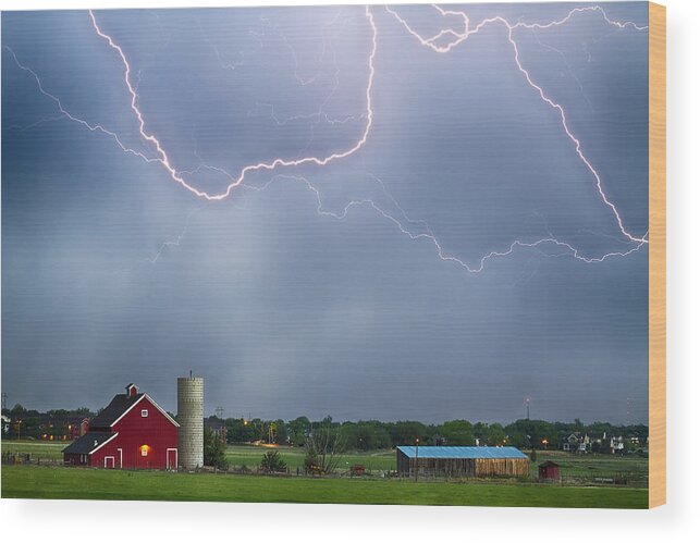 Lightning Wood Print featuring the photograph Farm Storm HDR by James BO Insogna