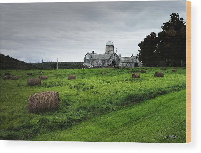 Farmhouse Wood Print featuring the photograph Farmhouse Bails of Hay by Michael Spano