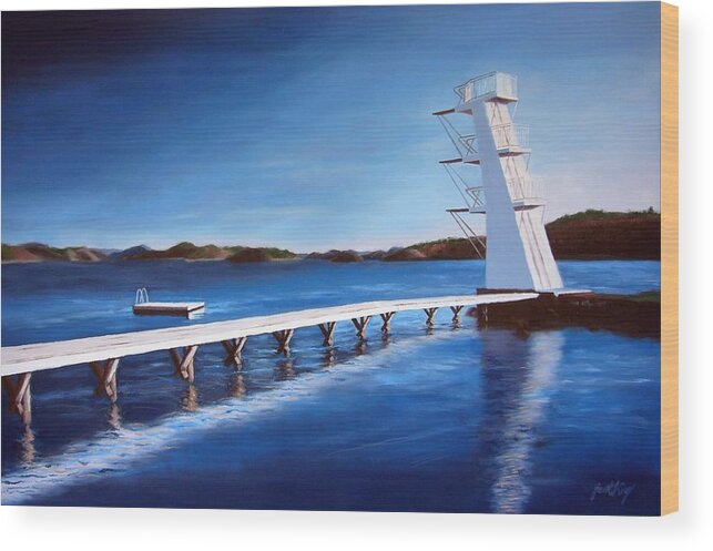 Diving Board Wood Print featuring the painting Farsund Badehuset on a sunny day by Janet King