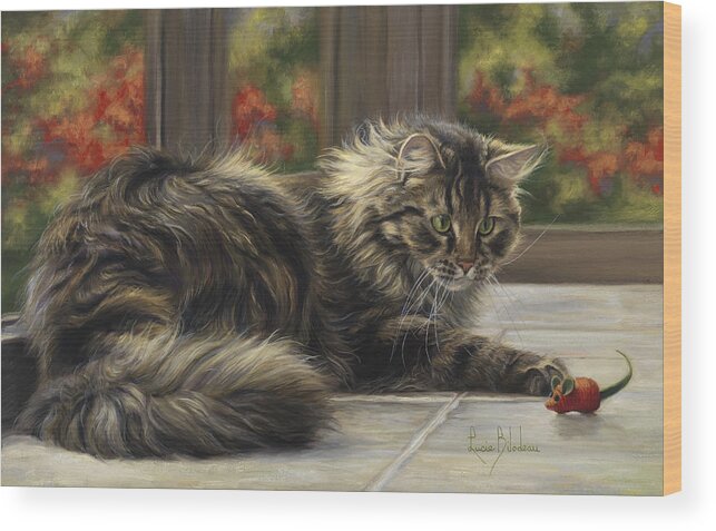 Cat Wood Print featuring the painting Favorite Toy by Lucie Bilodeau