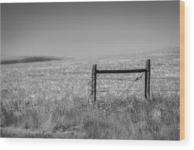Western Wood Print featuring the photograph Fence Post Near Choteau Montana BW by Rich Franco