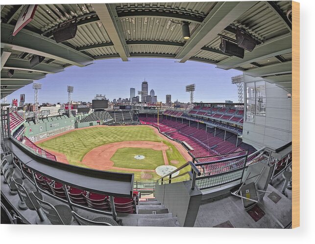 Boston Wood Print featuring the photograph Fenway Park and Boston Skyline by Susan Candelario