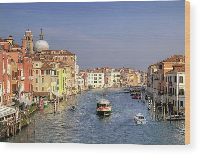 Ferry Wood Print featuring the photograph Ferry On Canal Grande by Digitaler Lumpensammler