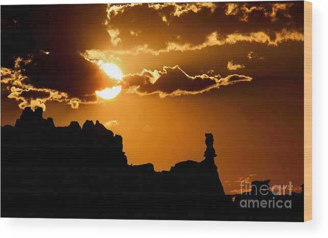 Sunset Wood Print featuring the photograph Fiery Desert Sky by Marty Fancy