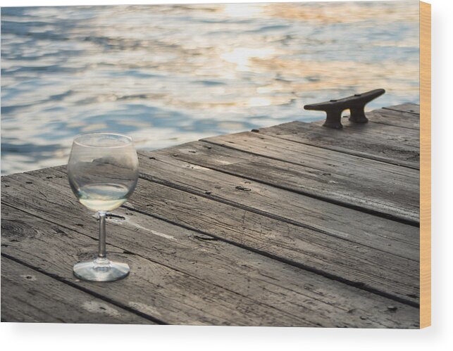 Glass Wood Print featuring the photograph Finger lakes wine tasting - Wine Glass on the Dock by Photographic Arts And Design Studio