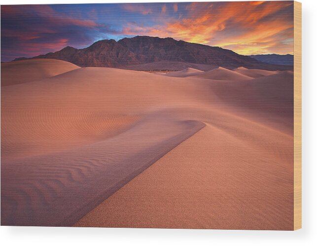 Death Valley Wood Print featuring the photograph Fire On Mesquite Dunes by Darren White