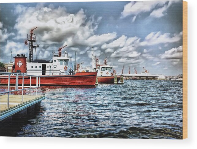 Baltimore Wood Print featuring the photograph Fireboats At Fort Mchenry by L. Toshio Kishiyama