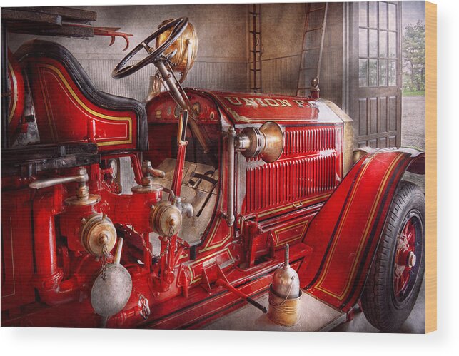 Fireman Wood Print featuring the Fireman - Truck - Waiting for a call by Mike Savad