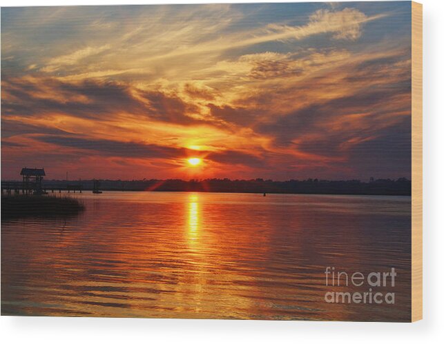 Sunset Wood Print featuring the photograph Firey Sunset by Kathy Baccari