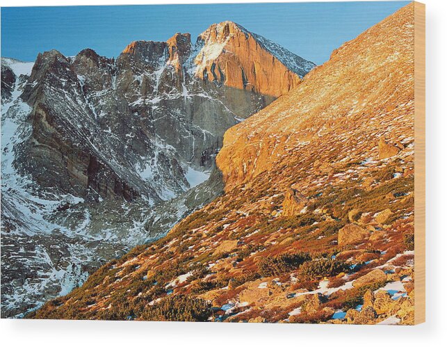 Landscapes Wood Print featuring the photograph First Light at Longs Peak by Eric Glaser
