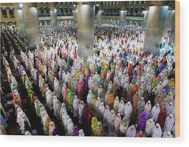 People Wood Print featuring the photograph First Tarawih Prayer In Jakarta by Nurphoto