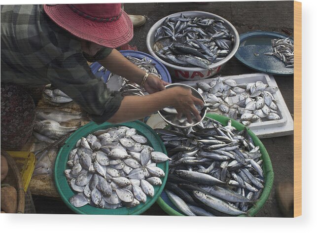 Fish Wood Print featuring the photograph Fish Market in Vietnam by Venetia Featherstone-Witty