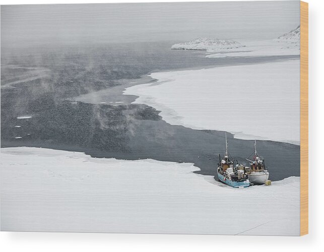 Ilulissat Icefjord Wood Print featuring the photograph Fisherboats by Andre Schoenherr