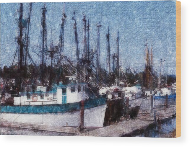 Color Pencil Sketch Wood Print featuring the photograph Fishing Boats by Gary De Capua