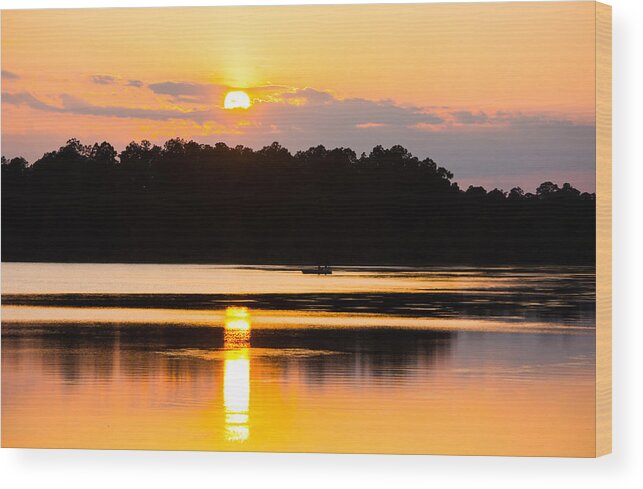Sunset Wood Print featuring the photograph Fishing On Golden Waters by Parker Cunningham