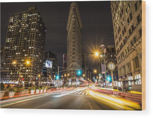 Usa Wood Print featuring the photograph Flatiron Building at Night by David Morefield