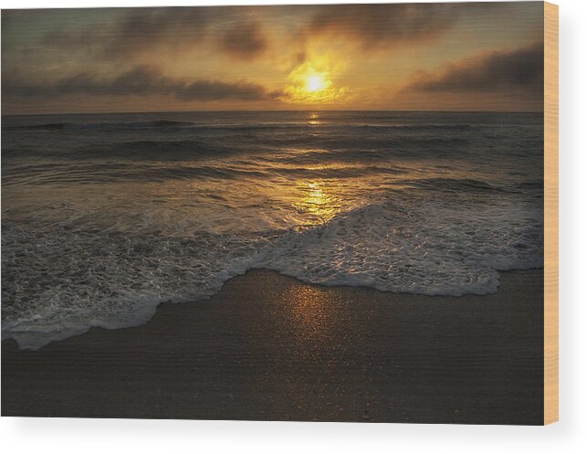 Golden Sunrise Amelia Island Wood Print featuring the photograph Floating Clouds Sunrise by Island Sunrise and Sunsets Pieter Jordaan