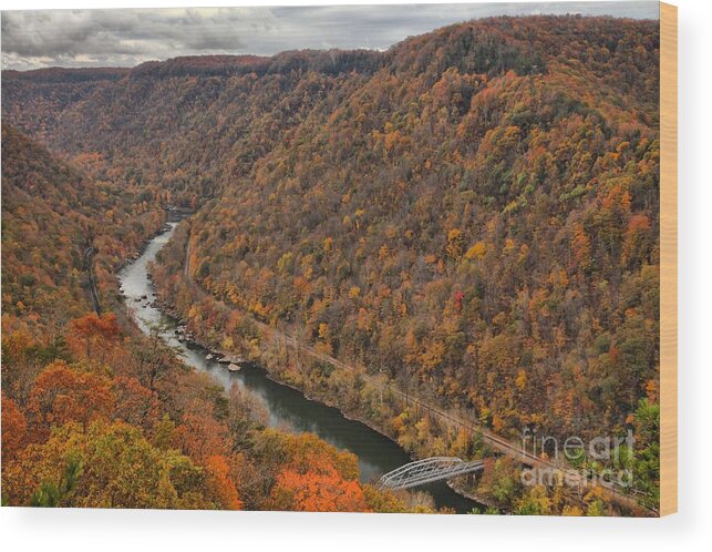 New River Gorge Wood Print featuring the photograph Flooded With Fall Colors At New River by Adam Jewell