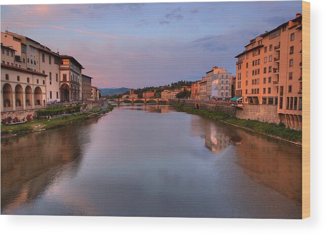 Florence Italy Water Reflections And Italian Architecture Art Image Wood Print featuring the photograph Florence Italy Reflections Number Three by Bob Coates