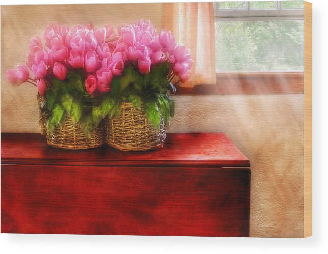 Savad Wood Print featuring the photograph Flower - Tulips by a Window by Mike Savad
