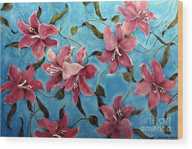 Flowers Wood Print featuring the painting Flowers in the Breeze by Marlene Robbins