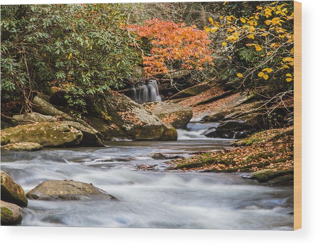 Nc Wood Print featuring the photograph Flowing Fall Waters by John Haldane