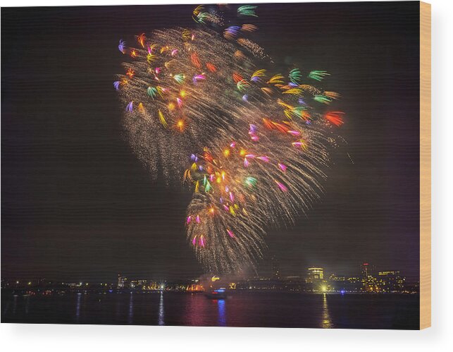 Boston Wood Print featuring the photograph Flying Feathers of Boston Fireworks by Sylvia J Zarco