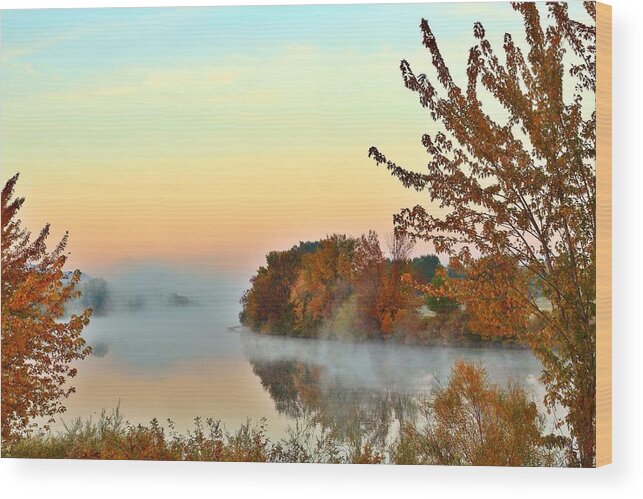 Fog Wood Print featuring the photograph Fog on the river by Lynn Hopwood