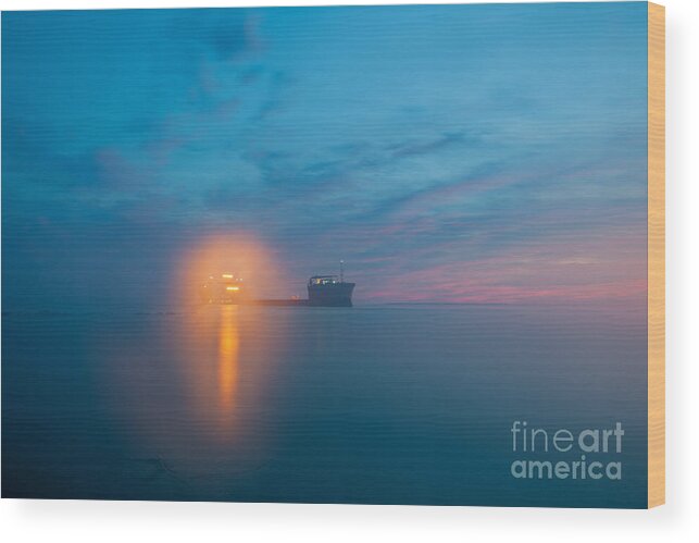 Fog Wood Print featuring the photograph Fog over Charleston Harbor by Dale Powell