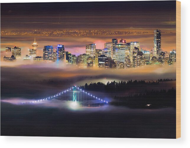 Vancouver Wood Print featuring the photograph Foggy Night Crop by Alexis Birkill