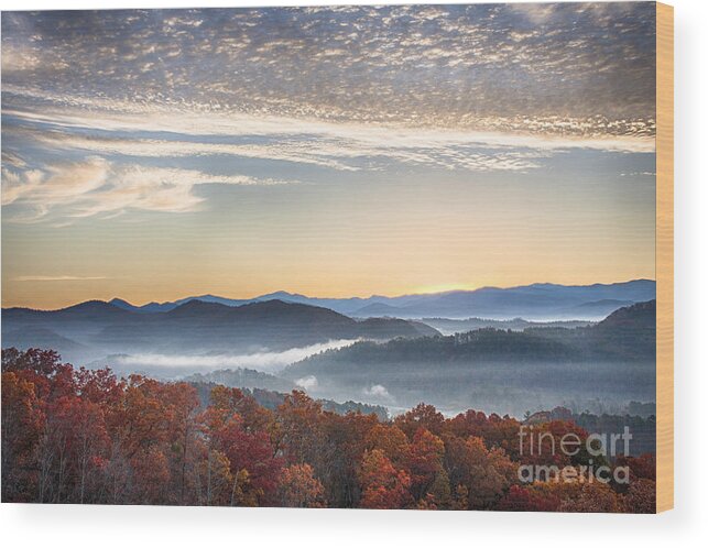 Smoky Mountain National Park Wood Print featuring the photograph Foothills Parkway Fall Morning by Jennifer Ludlum