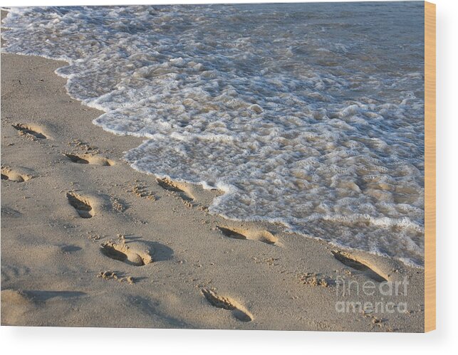 Beach Wood Print featuring the photograph Footprints in the Sand by Jayne Carney