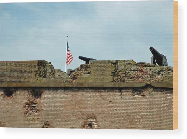Georgia Wood Print featuring the photograph Fort Pulaski Flag and Cannons by Bruce Gourley
