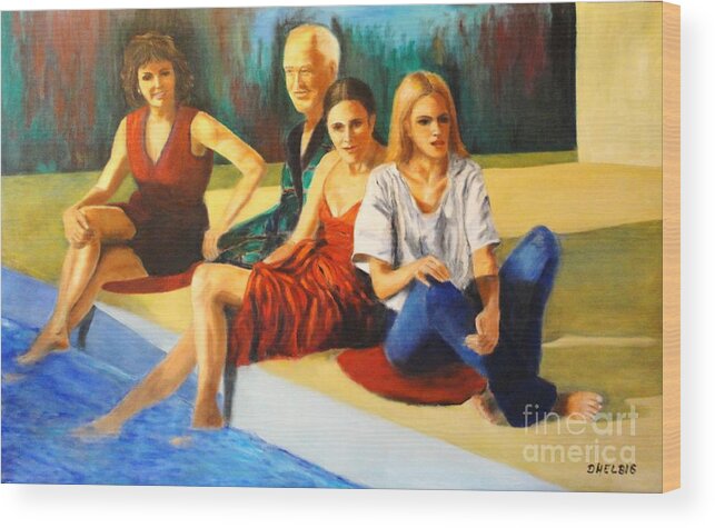 Pool Wood Print featuring the painting Four At A Pool by Dagmar Helbig
