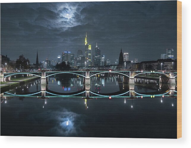 Night Wood Print featuring the photograph Frankfurt At Full Moon by Mike / Match-photo