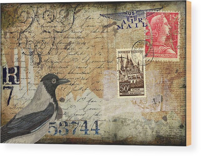 Postcard Wood Print featuring the photograph French Bird Postcard by Carol Leigh