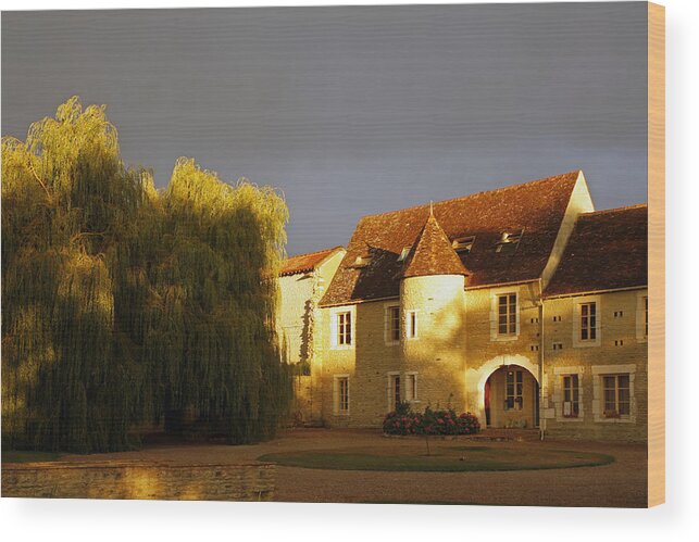 House Wood Print featuring the digital art French house at sunset by Steve Ball