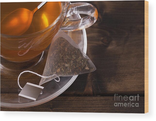 Tea Wood Print featuring the photograph Fresh glass cup of tea by Simon Bratt