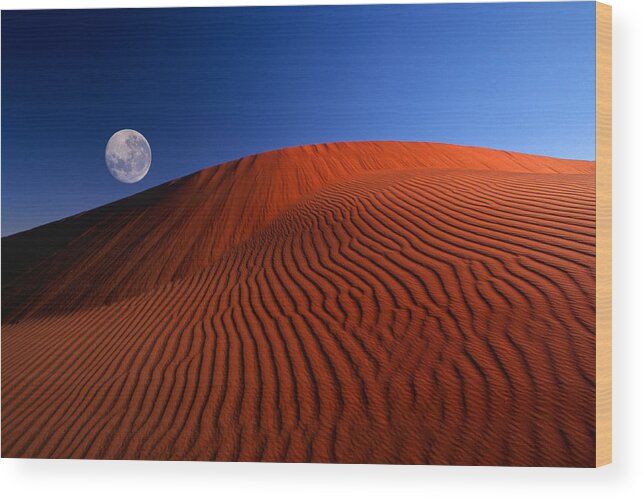 Sand Dune Wood Print featuring the photograph Full Moon over Red Dunes by Charles O'Rear/Corbis/VCG