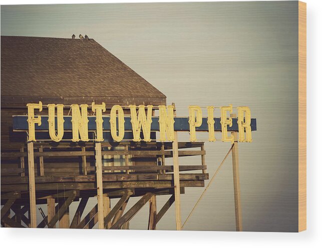 Funtown Pier Wood Print featuring the photograph FUNTOWN Vintage by Terry DeLuco
