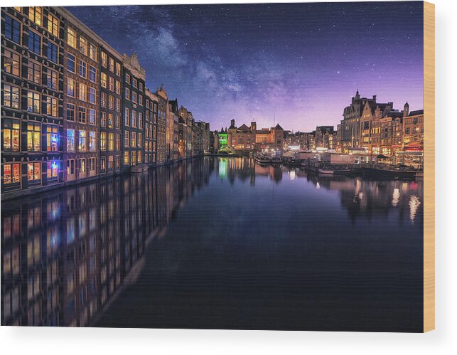 Amsterdam Wood Print featuring the photograph Galactic Damrak by Carlos F. Turienzo