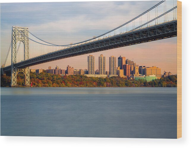 George Washington Bridge Wood Print featuring the photograph George Washington Bridge In Autumn by Susan Candelario