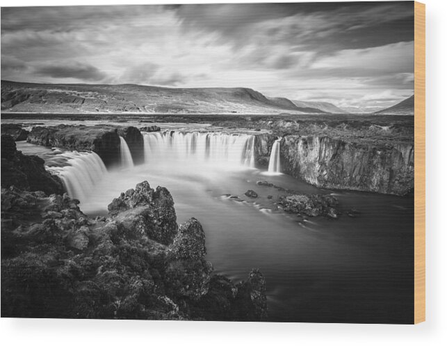 Europe Wood Print featuring the photograph Godafoss waterfall BW by Alexey Stiop