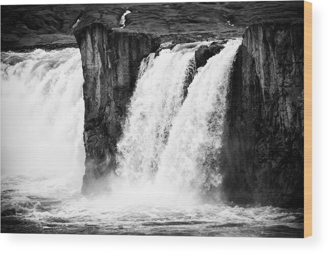 Godafoss Wood Print featuring the photograph Godafoss waterfall Iceland black and white by Matthias Hauser